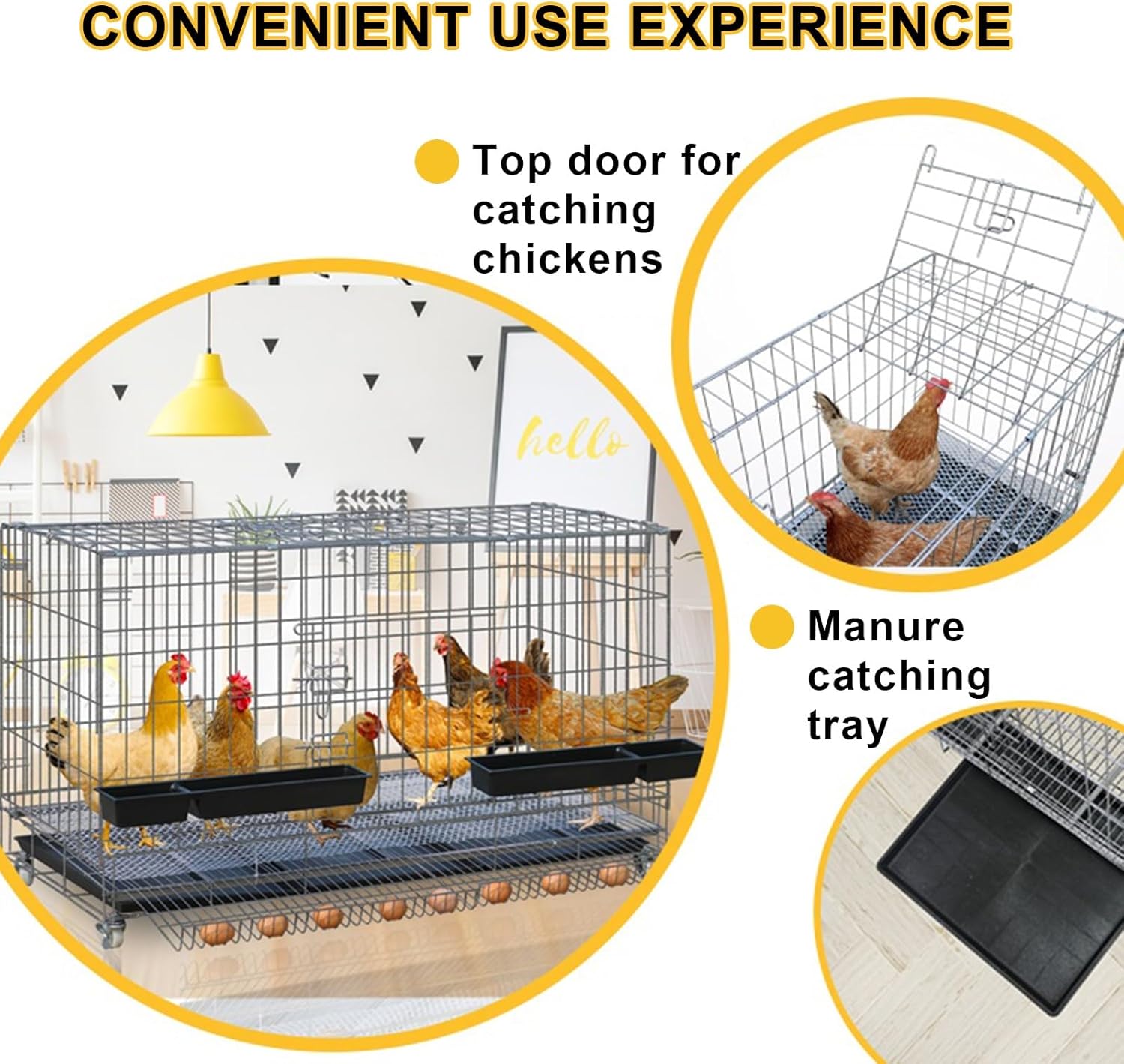 Poultry Cage Foldable with Garbage Tray and Egg Catcher, Chicken Cages Outdoors/Indoor, Household Chick Cage Small Animal Playpen with Door Lock (6 Sizes) ( Color : A , Size : 130x60x72cm with top doo