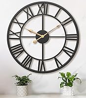 Pytha Sight 30 Inch Oversized Silent Roman Numeral Wall Clock - Vintage Industrial Black Metal Farmhouse Decor for Living Room, Kitchen, Bedroom