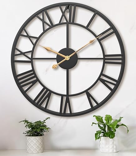Reloj de pared grande para sala de estar, 16 pulgadas, moderno, industrial, decorativo, de metal, silencioso, funciona con pilas, relojes de pared