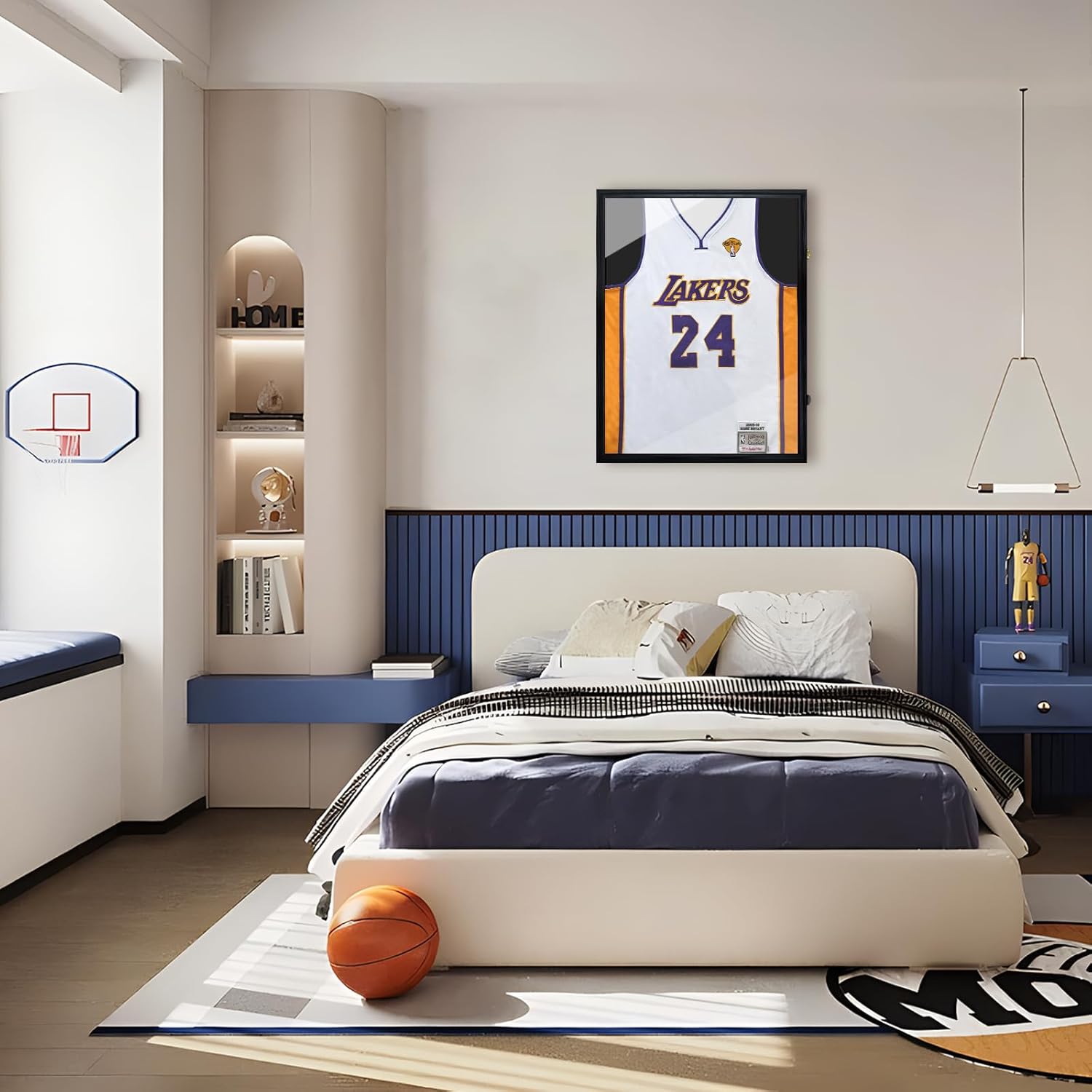 Egofine Jersey Frame Display Case 32''x24'' Wood Large Frame, Jersey Shadow Box Covered by Acrylic with Hangers Wall Mounting Jersey Frame for Basketball, Baseball, Football, Hockey Sport Shirt, Black
