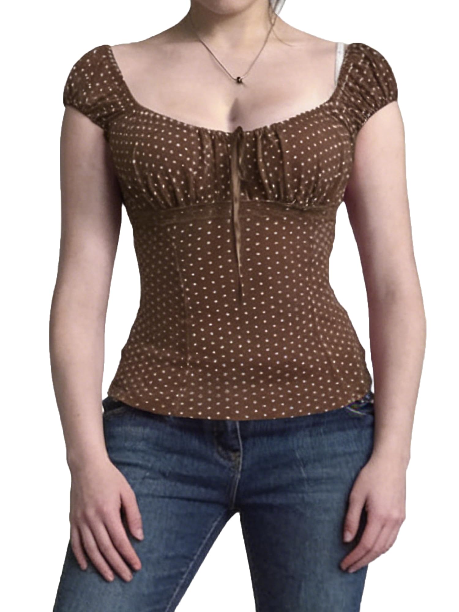 GXNRHG Top Babydoll a Pois da Donna, Scollo Quadrato Estivo, Peplo Fluido, Top Civetta, Magliette per Neonati, Y2k Streetwear
