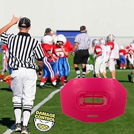 DAMAGE CONTROL Youth Football Mouth Guard - Breathable No Boil Mouthpiece, Protects Lips & Teeth, Works with Braces, Includes Helmet Strap - Sports Gear & Accessories (Hot Pink)