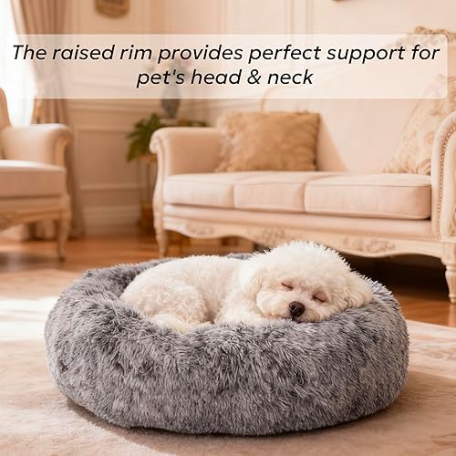 Miniatura 2 de Cama pequeña para mascotas para cachorros, gatos y conejos, cama calmante en forma de dona, lavable y antideslizante, antiansiedad, de felpa