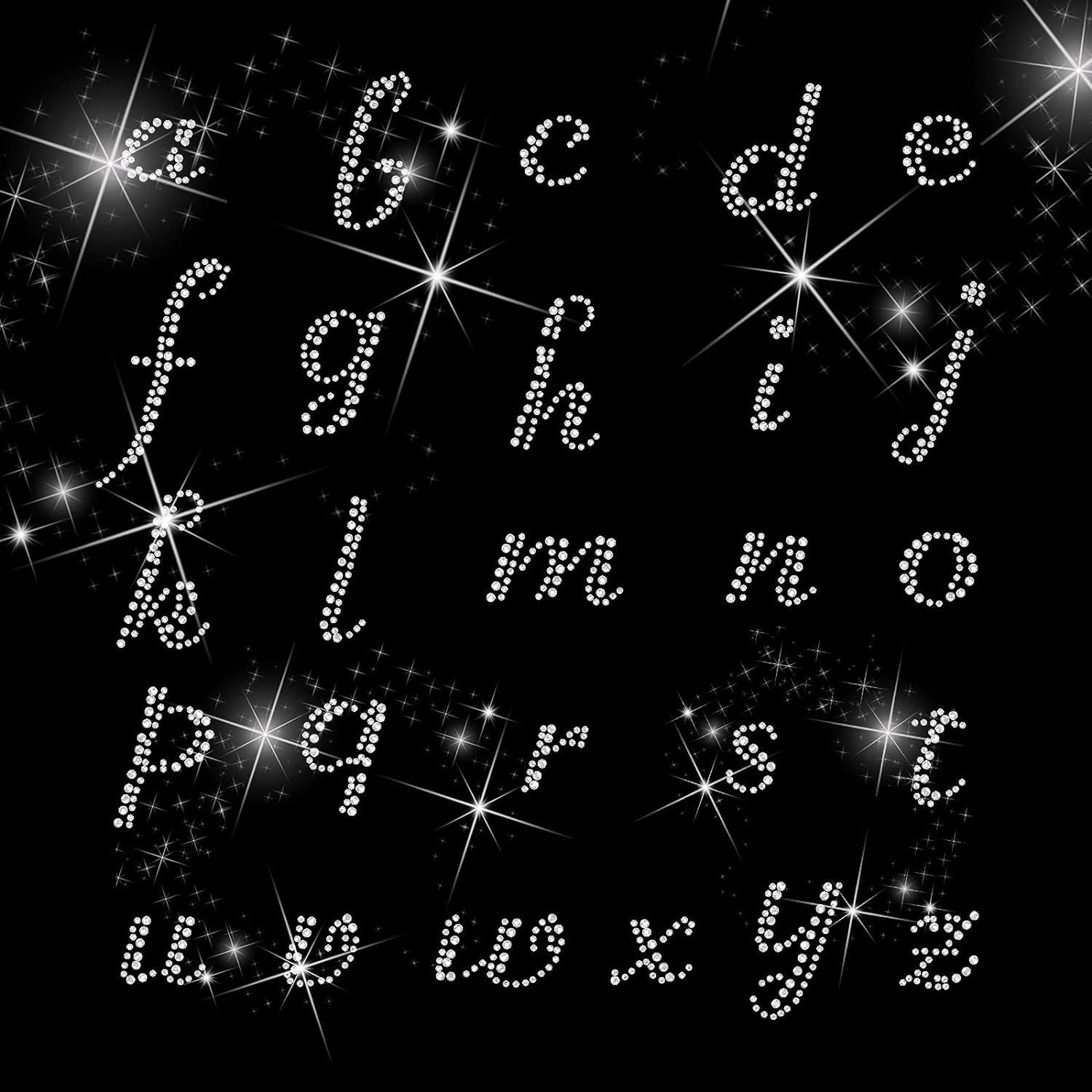 FINGERINSPIRE 4 Pack Letter Rhinestone Iron on Patch Sparkly Crystal Alphabet Letters from A-Z Hotfix Transfer Patch for Clothing DIY Projects Shoes Garments Bags Decoration, 13x9 Inches