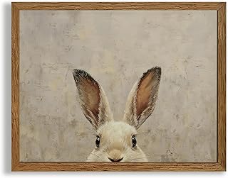 AVECCO Framed Vintage Funny Bunny Easter Wall Art, Cute Farmhouse Aesthetic Wall Decor, Easter Rabbit Art Prints for Bathroom Living Room Bedroom Dining Room Office Decoration Ready to Hang 8x10 inch