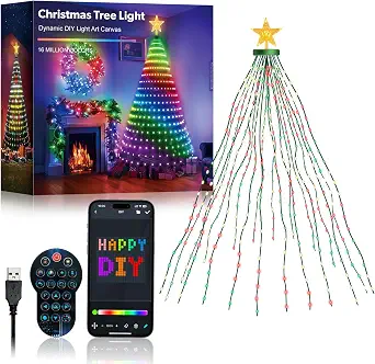 Smart Christmas Tree Lights 7FT 400LED RGB Color Changing Waterfall Xmas Tree Lights with Remote & App Control