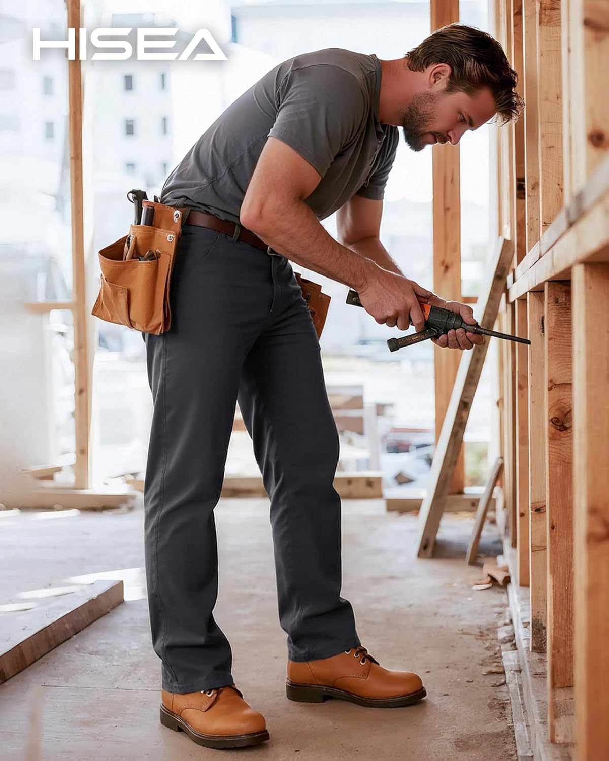 HISEA Flex Work Pants for Men Construction, Mens Stretch Canvas Utility Pants with 7 Pockets - Image 3