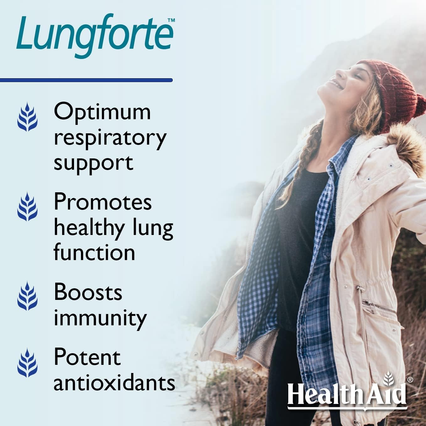 HealthAid LungForte 30 Tablets – Daily Antioxidant Lung Support with NAC, Resveratrol, Olive Leaf, Thyme & Vitamins A, C & D3 – Vegetarian, Non‑GMO