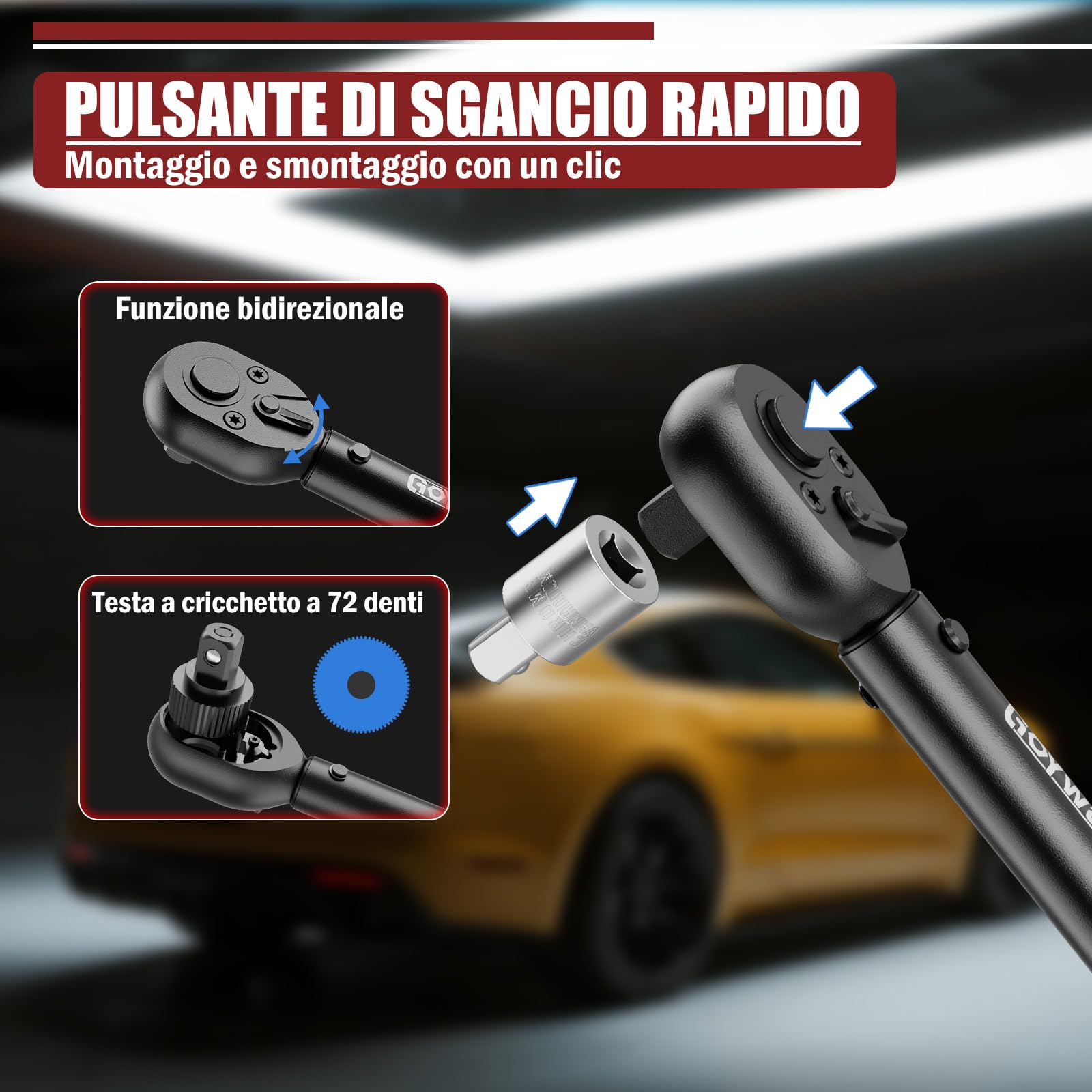 Chiave Dinamometrica 1/2" 20-230 Nm - 6 Pezzi Chiave Dinamometrica Auto, Cricchetto a 72 Denti, con Barra di Prolunga & Adattatore da 1/2 "a 3/8" & Bussole 17mm/19mm/21mm, per Auto, Moto, Cambio Gomme