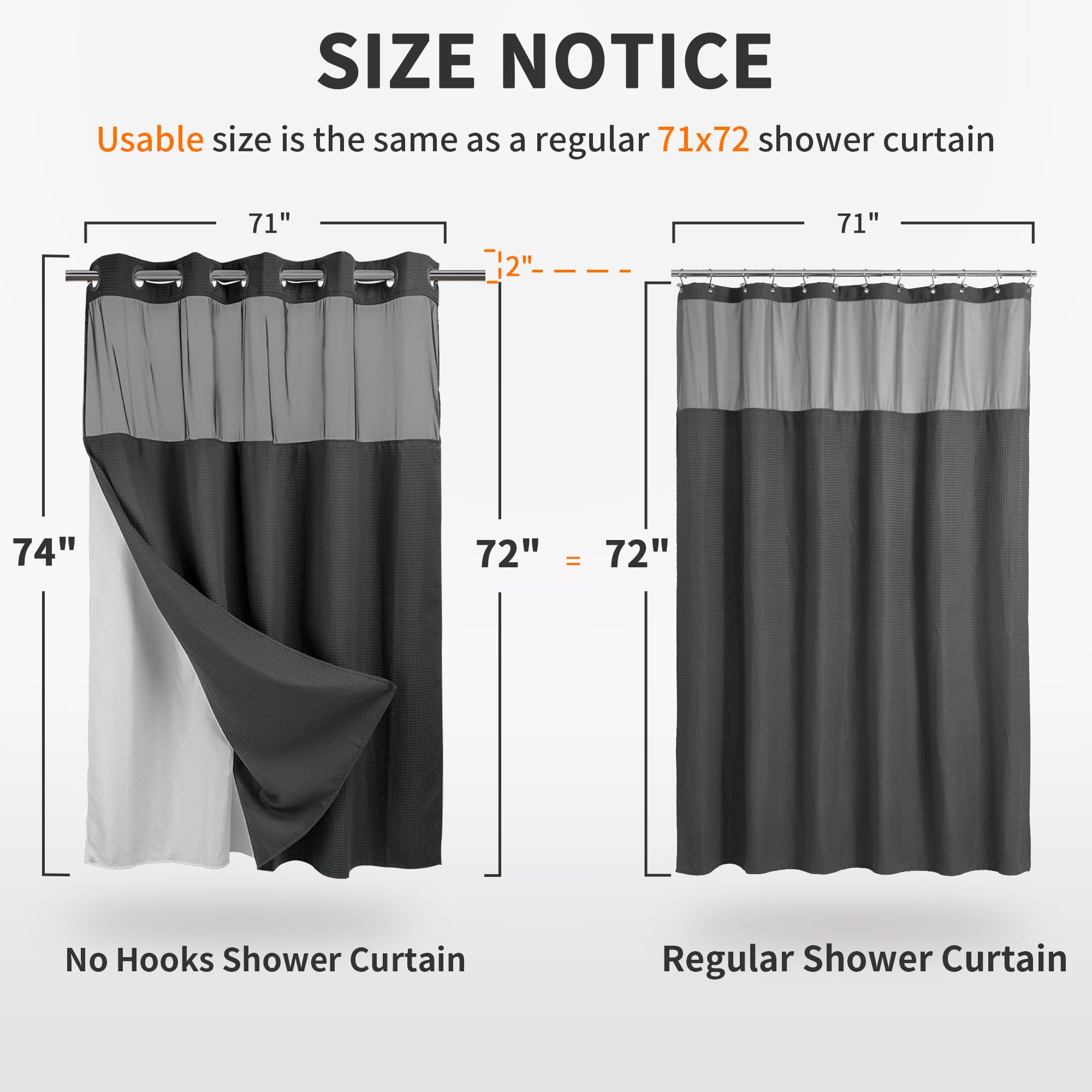 River Dream Rideau de Douche à Tissage gaufré avec Doublure à Clipser – 180 x 188 cm (l x H), de qualité hôtelière, Rideau de Bain Semblable au Spa, Gris Graphite