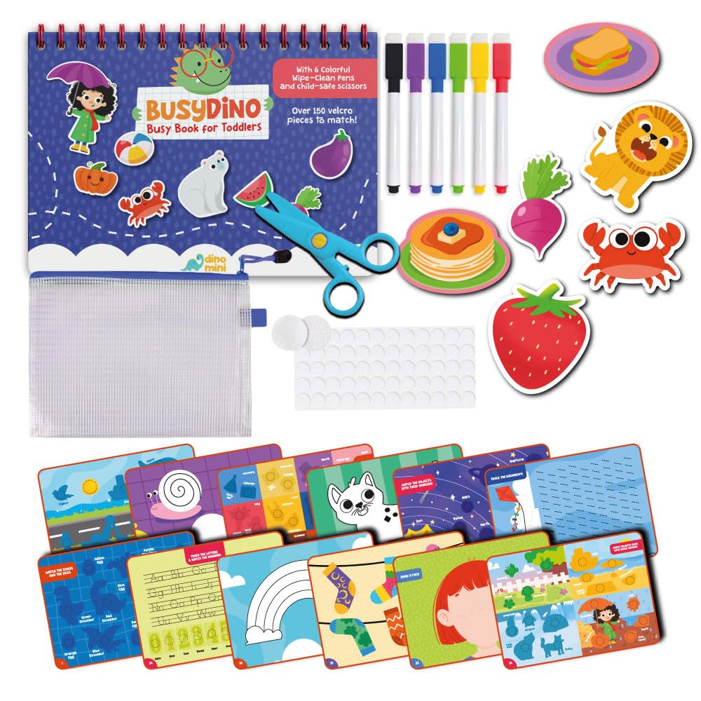DINO MINI BusyDino - Busy Book for Toddlers 3-5 - Toddler Activity Book with Cutting Activities - Montessori Toys for 3 Year Old - Includes Child-Safe