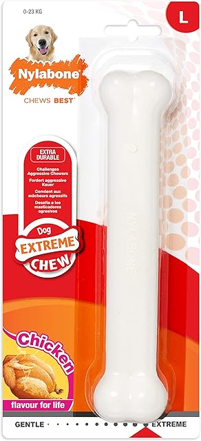 Nylabone Dura Chew Extreme Tough Dog Chew Toy Bone, Chicken Flavour, L, for Dogs Up to 23 kg