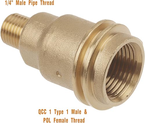 Miniatura 3 de 2 tuercas macho 5042 QCC1, adaptador de manguera de montaje de gas propano con rosca de tubo NPT de 14 pulgadas y conector QCC tipo 1 macho y POL
