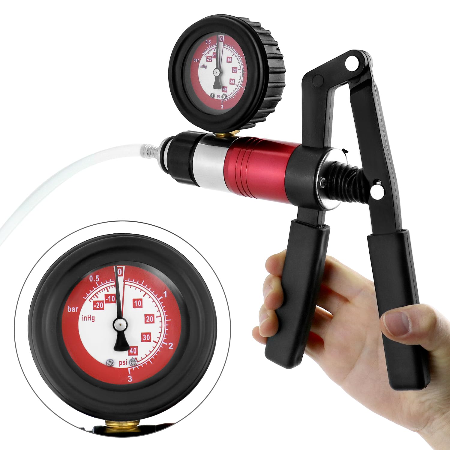 QWORK® Kit di spurgo Freni con Pompa a Vuoto, manometro e e adattatori universali - per Auto, Camion e Moto