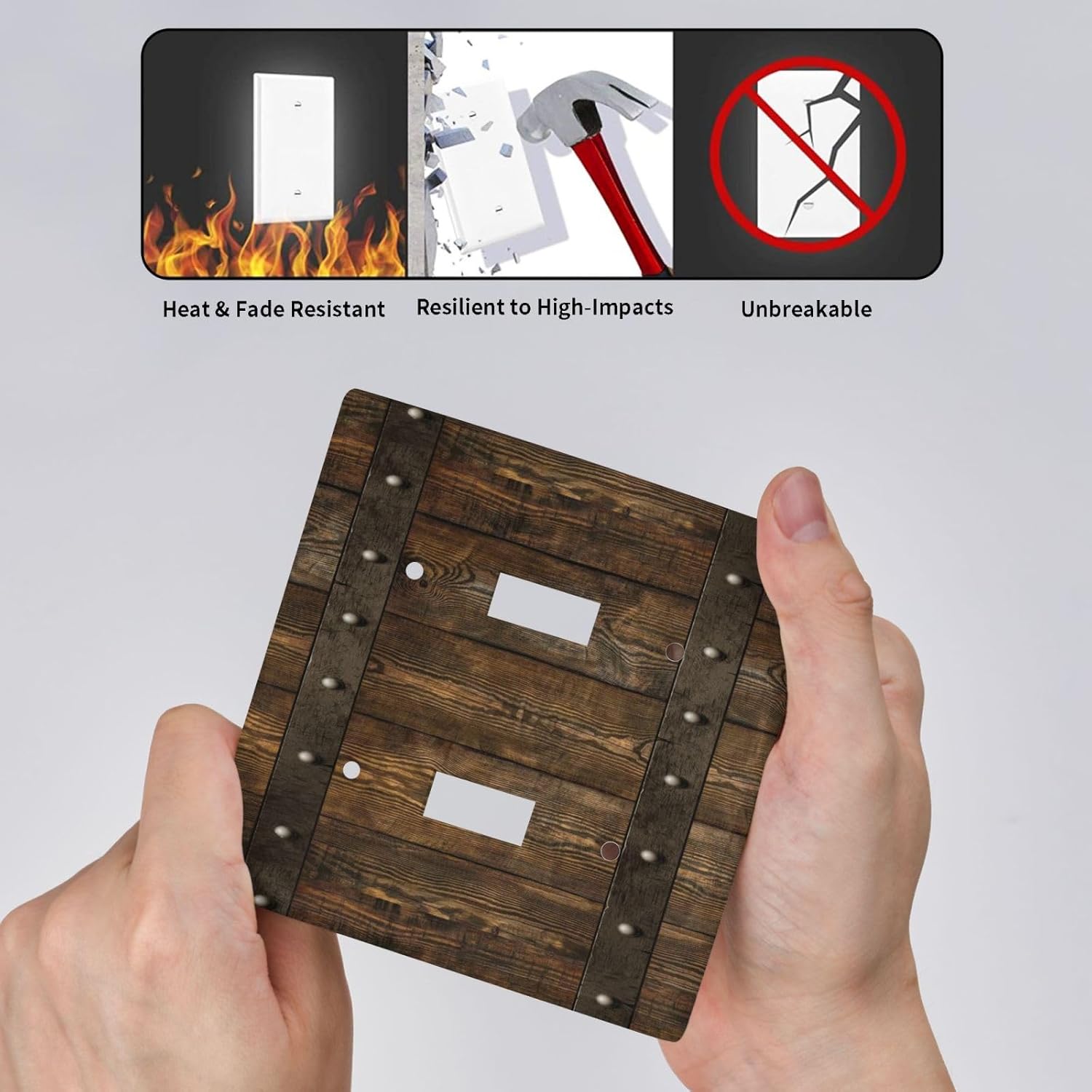 Rustic Farmhouse Print Barn Door Double Toggle Light Switch Cover Decorative 2 Gang Country Wall Plates Switch Plate Covers for Kitchen Bathroom Bedroom