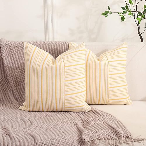 Miniatura 1 de CARRIE HOME Modern Farmhouse Decor - Juego de 2 fundas de almohada neutrales de color amarillo mostaza de 18 x 18 pulgadas fundas de almohada