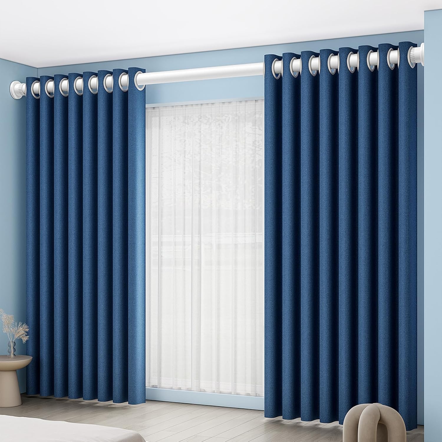 Telescopic Curtain Rod、Tension Rod、Tension Curtain Rod、Heavy Duty Drapery Rod、Spring Tension Curtain Rod ,for Bedroom, Living Room,Patio and Kitchen,with Easy Installation(Size:1.1~1.6m,Color:Black)