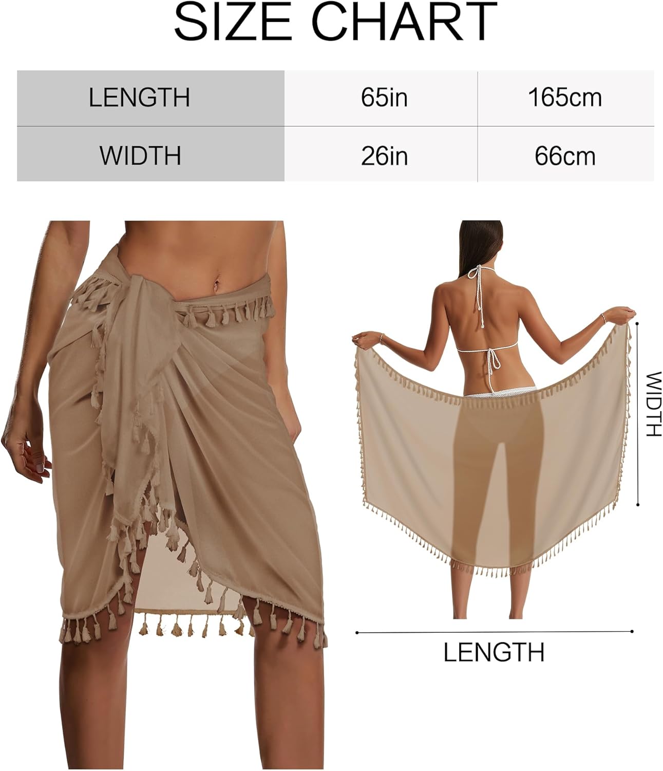 CHICGAL Women Beach Sarong Wraps with Tassels Swimsuit Coverup Summer Bathing Suit Cover Up Casual Swimwear - Image 7