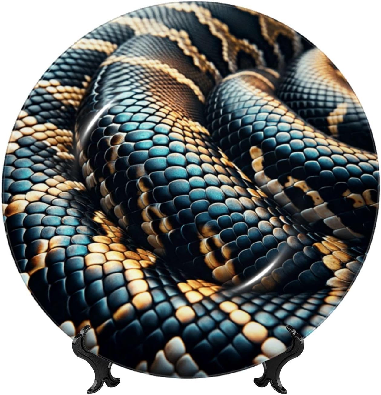 Snake-Reticulated-Scales 10 Inch Decorative Plate With Stand, Elegant Display Wall Plate For Home Decor