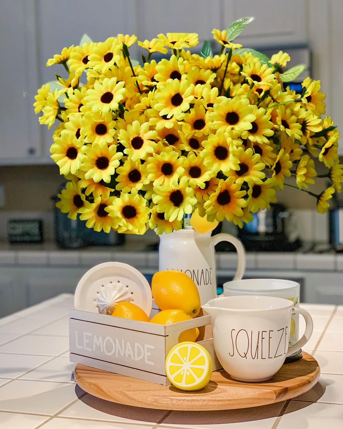 Fake Flowers Sunflower 24 Bundles Artificial Flower Real Touch 13.2" for Spring Easter Home Kitchen Wedding Bouquet Bulk Summer Garden Office DIY Mother's Gift Day Decorations