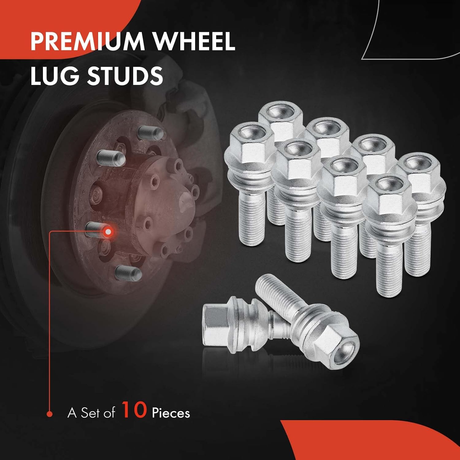 A-Premium M14-1.50 Wheel Studs Compatible with Audi Q7 2007-2015 Porsche Cayenne Volkswagen Touareg EuroVan Multivan Front or Rear Side 10-PC Set