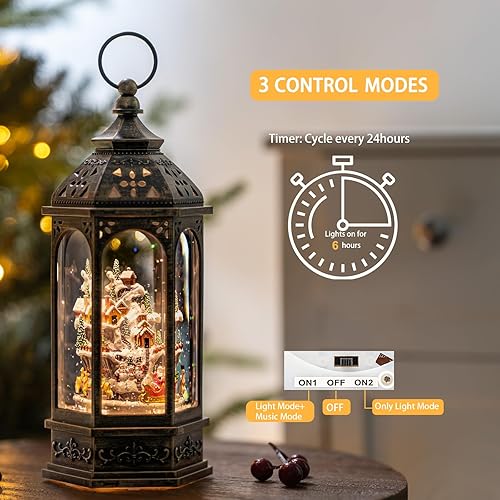 Miniatura 2 de Linterna de globo de nieve de Navidad, linterna de agua iluminada con cable USB y funciona a baterías, para regalos y festivales, pueblo de Navidad