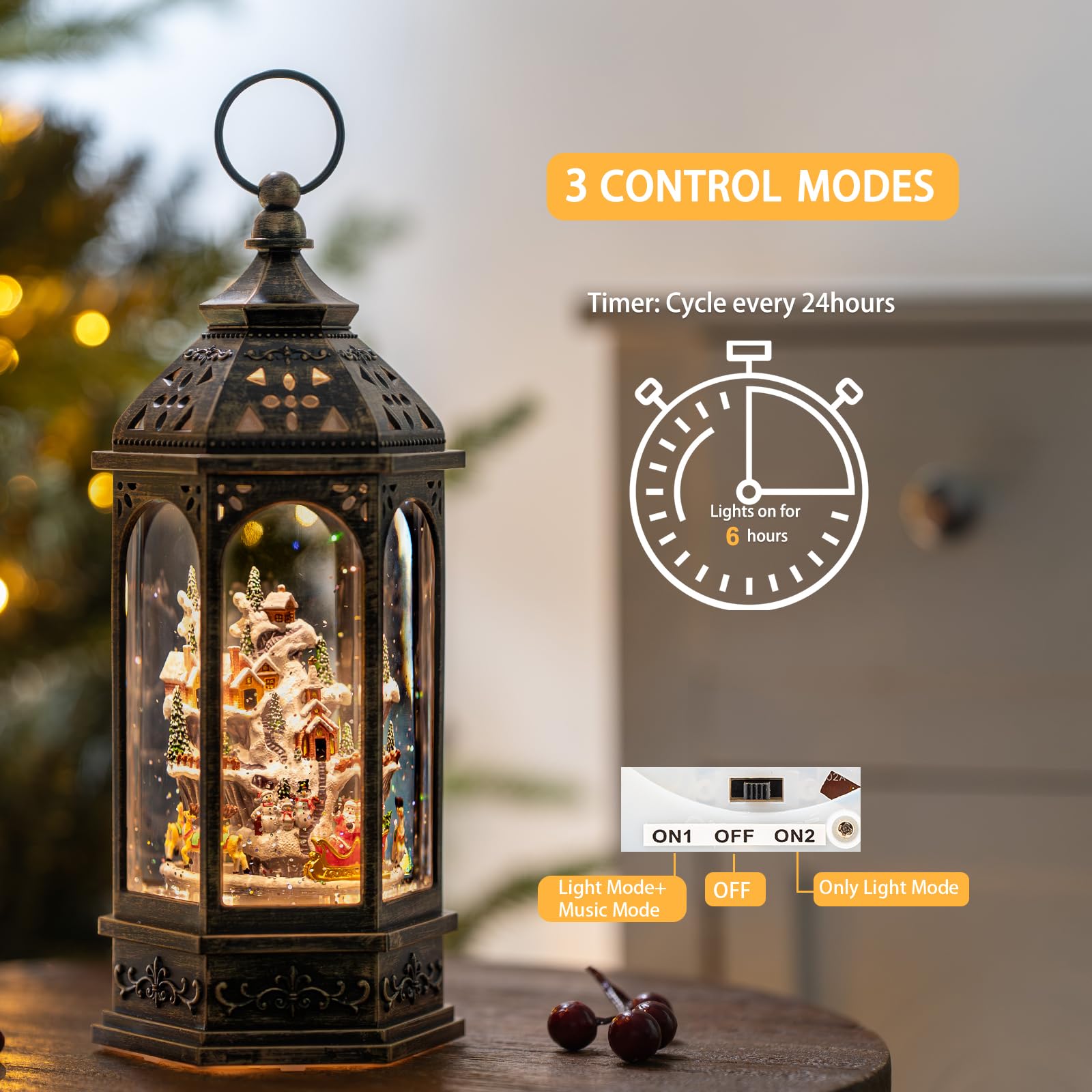 Edificios animados de pueblo de Navidad con figuras en movimiento, linterna de agua iluminada, forro USB/funciona con pilas, globo de nieve para decoración de festivales de Navidad, regalos