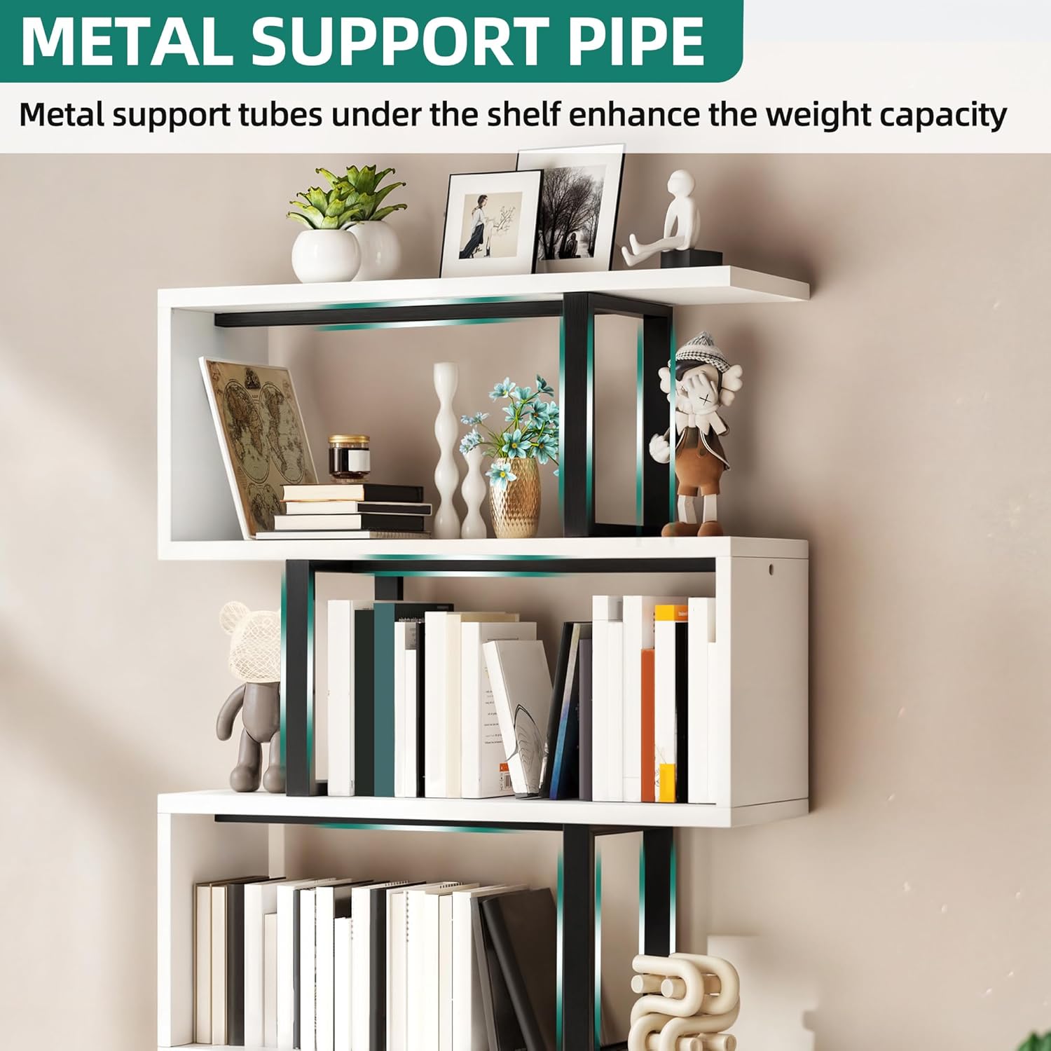 YITAHOME Tall Bookshelf Modern Book Shelf 6 Tier Bookcase, Open Display Storage Rack Shelves for Living Room/Bedroom/Home/Office/Kitchen, White