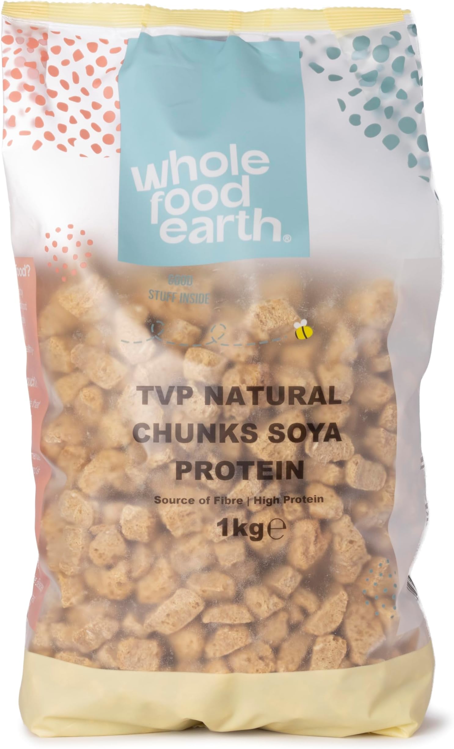Wholefood Earth TVP Natural Chunks Soya Protien 1 kg | GMO Free | Sorce of Fibre | High Protein