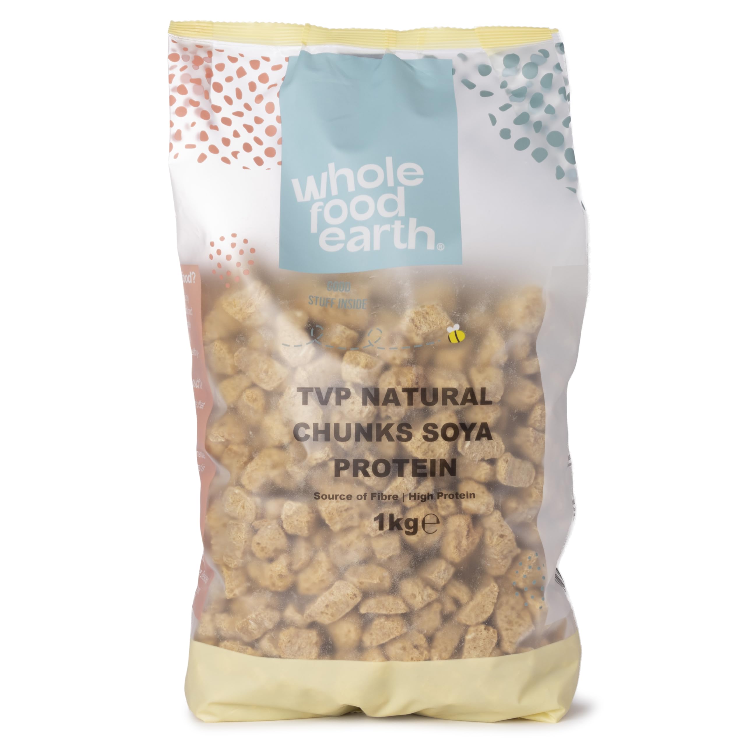 Wholefood Earth TVP Natural Chunks Soya Protien 1 kg | GMO Free | Sorce of Fibre | High Protein