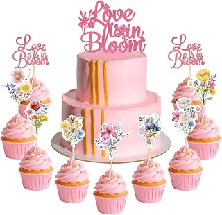 JeVenis Love is in Bloom Cake Topper Floral Wildflower Bridal Shower Decor for Engagement Wedding Party Decorations Bride to Be Party Supplies