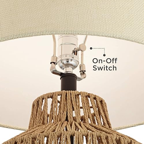 Miniatura 5 de 360 Lighting San Marcos - Moderna lámpara de mesa de casa costera de 27 pulgadas de alto, mimbre natural, tela de avena, tela de avena, decoración