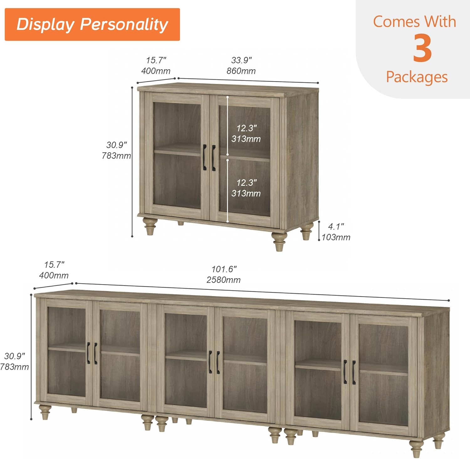 WAMPAT 3-in-1 Multipurpose TV Cabinet Dimensions