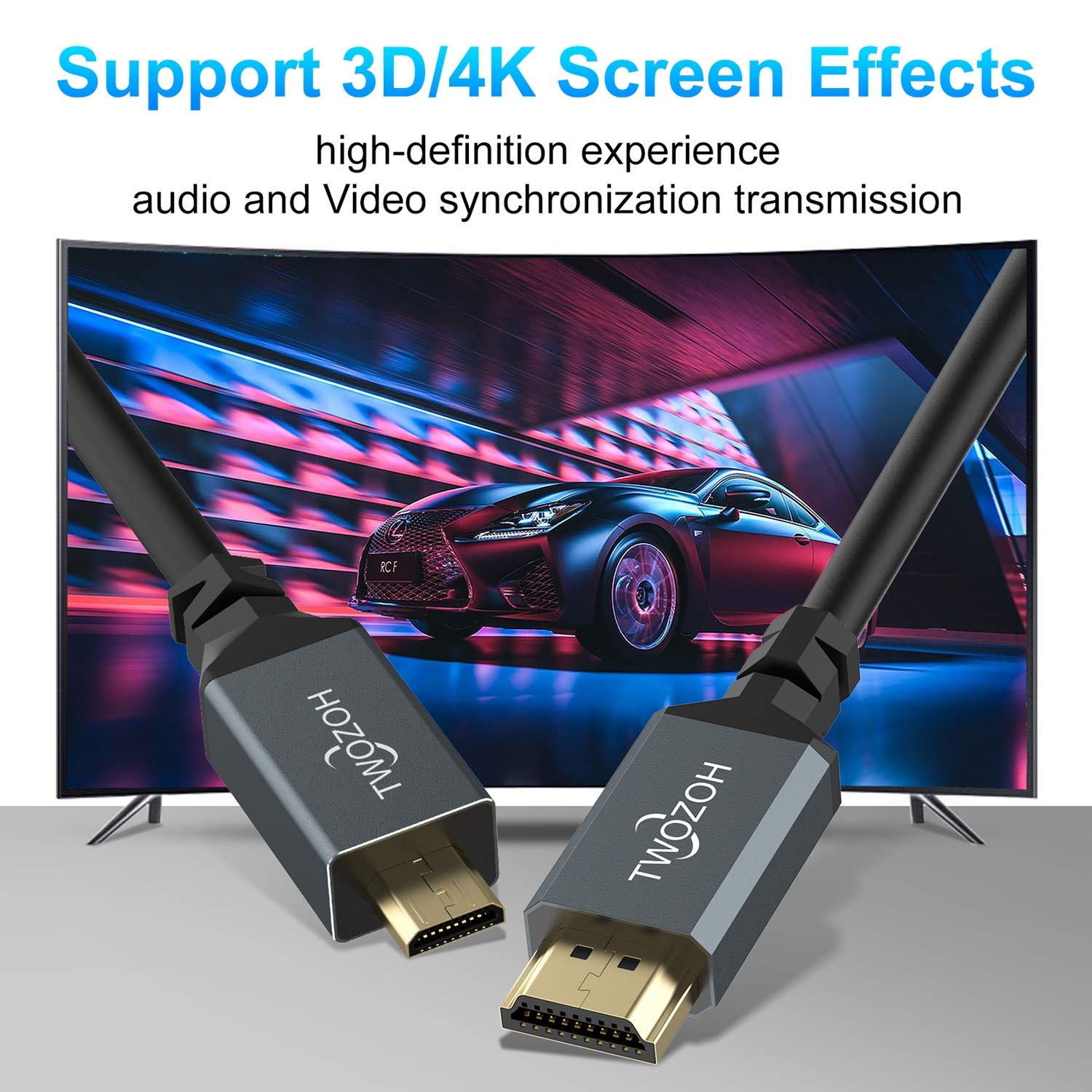 Twozoh 4K Micro HDMI to HDMI Coiled Cable, Coiled Micro HDMI to Full HDMI Cable, Micro HDMI for GoPro Hero 7, Raspberry pi 4, (Extend up to 1.5M/5FT)