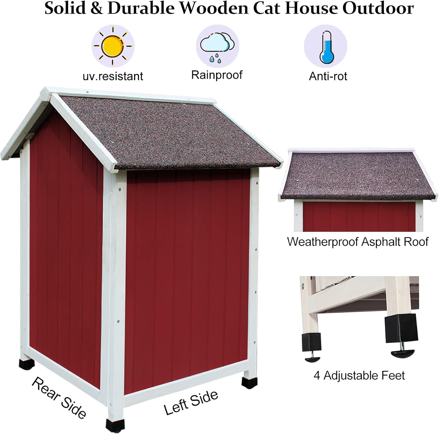 Feral Cat Shelter Outdoor with Escape Door Rainproof Outside Cat House Two Story for Three-Four Cats Color Wine Red : Pet Supplies
