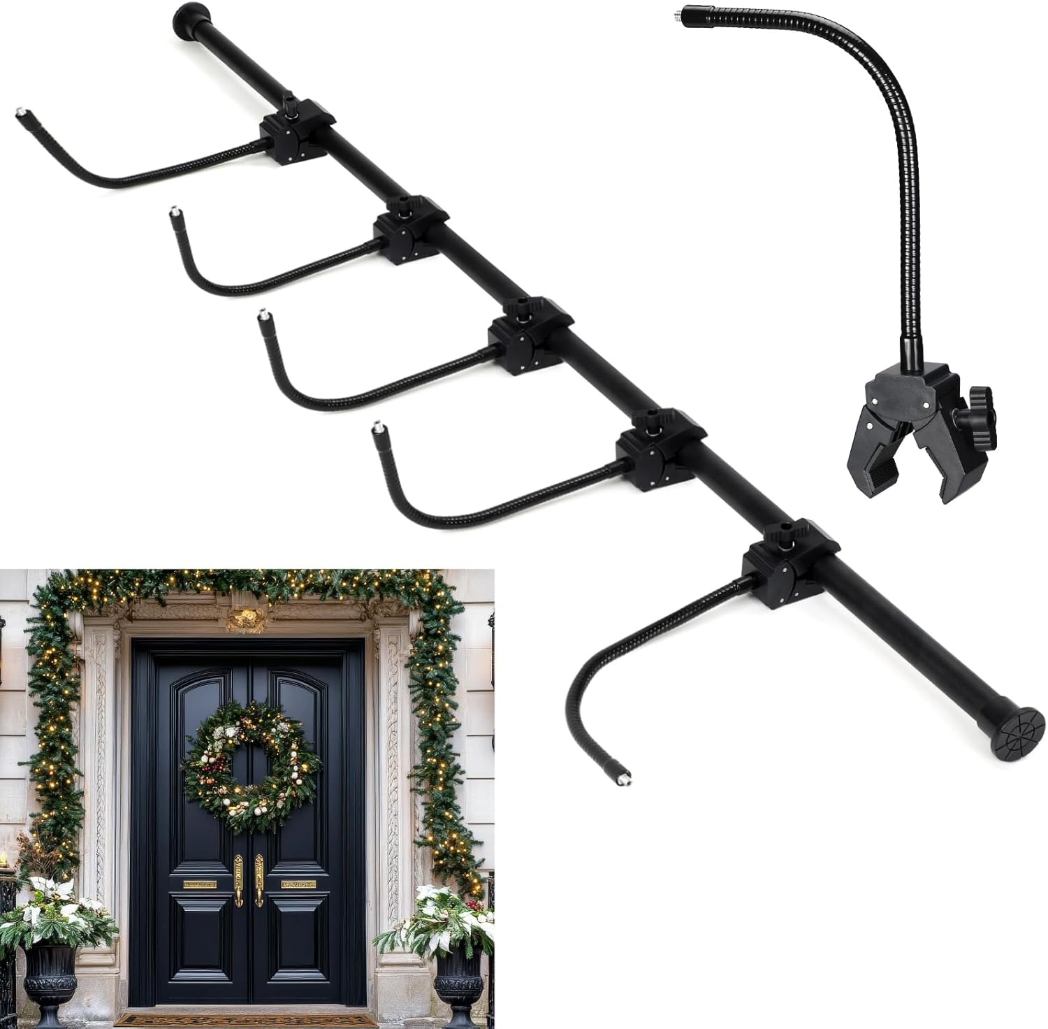 Geelin Front Door Garland Hanger for Christmas Adjustable Wreath Hanger Suitable for Different Doors with No Nails or Screws Heavy-Duty Cast Iron for Holding Christmas Wreaths Decor(43.3" - 78.7")