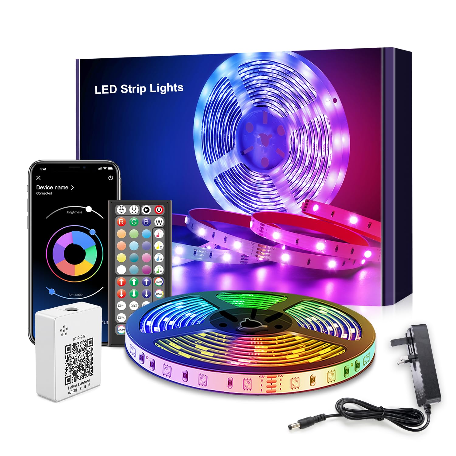 Mexllex LED Strip Lights 5m, RGB Color Changing Led Strip 5m with Remote Control, Music Sync Led Lights for Bedroom Kids Room Ceiling Kitchen Party
