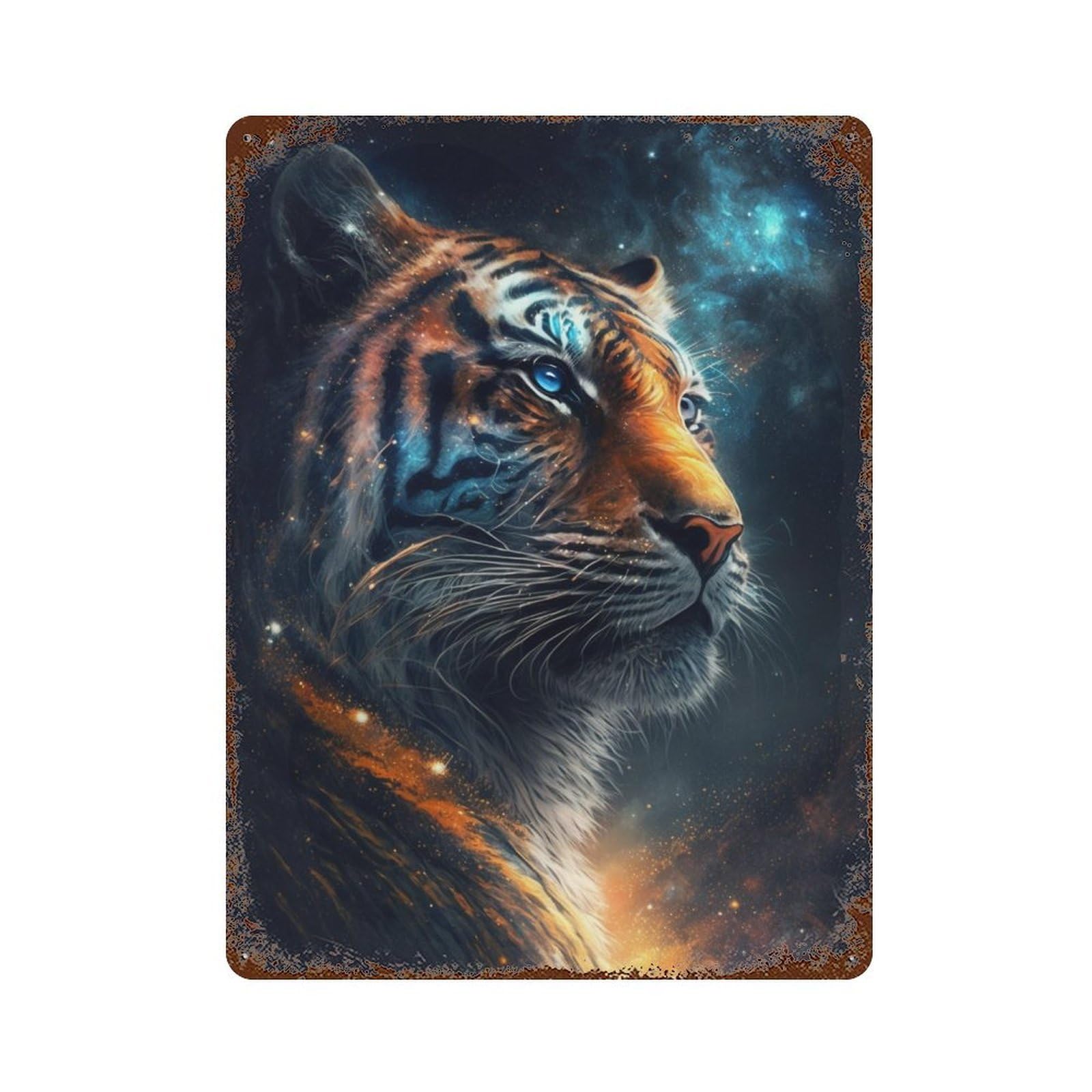 Tiger Galaxy Art Print 15.7"x11.8" Aged Metal Wall Plaque, Novelty Wall Decor for Shed, Workshop And Garage Wall Decor