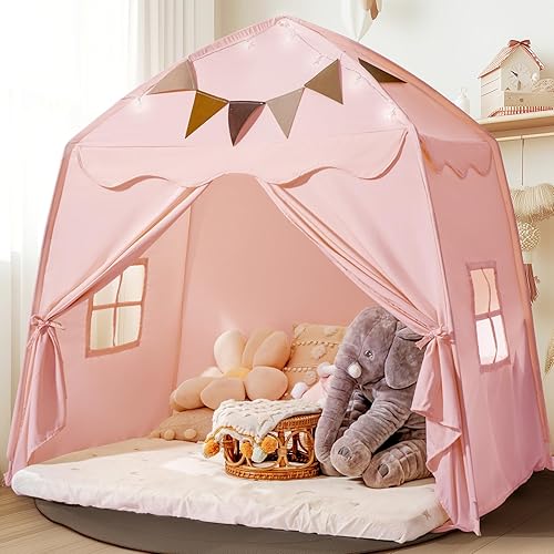 Miniatura 1 de Tienda de campaña extragrande para niños con banderas y luces de estrella, tipi portátil y plegable, toldo de cama para niños y niñas, tienda de