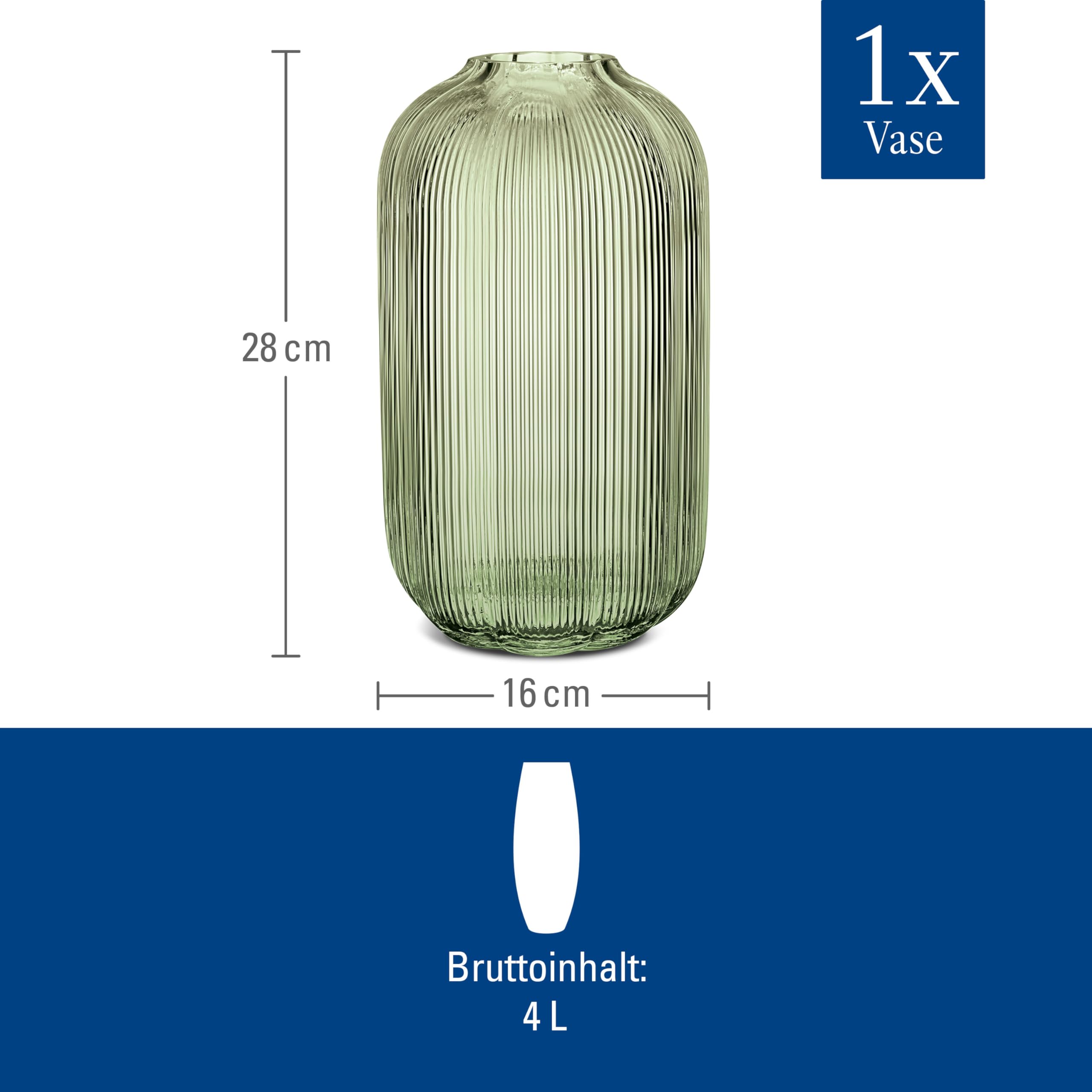 Villeroy & Boch - Fleur Vert vaso 28 cm verde, lavabile in lavastoviglie, vaso di vetro, vaso grande in vetro soffiato, lavorazione artigianale, vaso decorativo, vaso centrotavola moderno