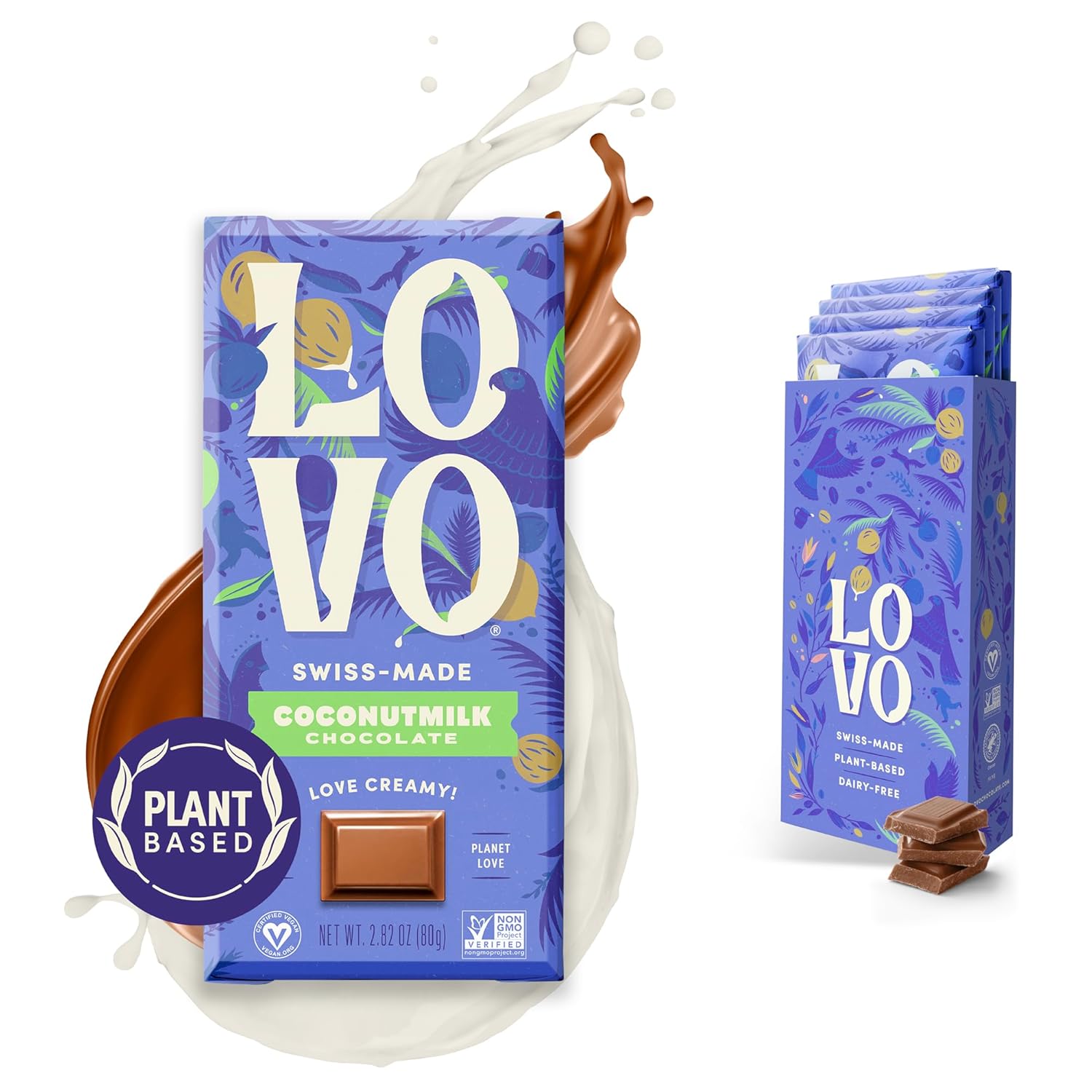 LOVO Hazelnutmilk Chocolate Bar, Dairy Free & 100% Plant-Based & Dairy Free Milk Chocolate, Creamy and Delectable Vegan Milk Chocolate Made With Hazelnut Milk, Non-GMO, Gluten-Free, Swiss-made, 2.82 oz (Pack of 12)