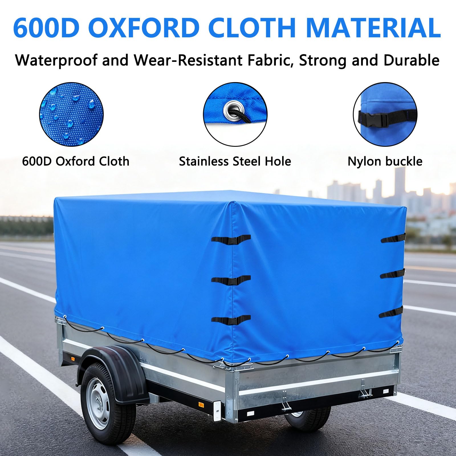 Plandeka do przyczep 600D Oxford wodoodporna 5000 Pa 210×114×90