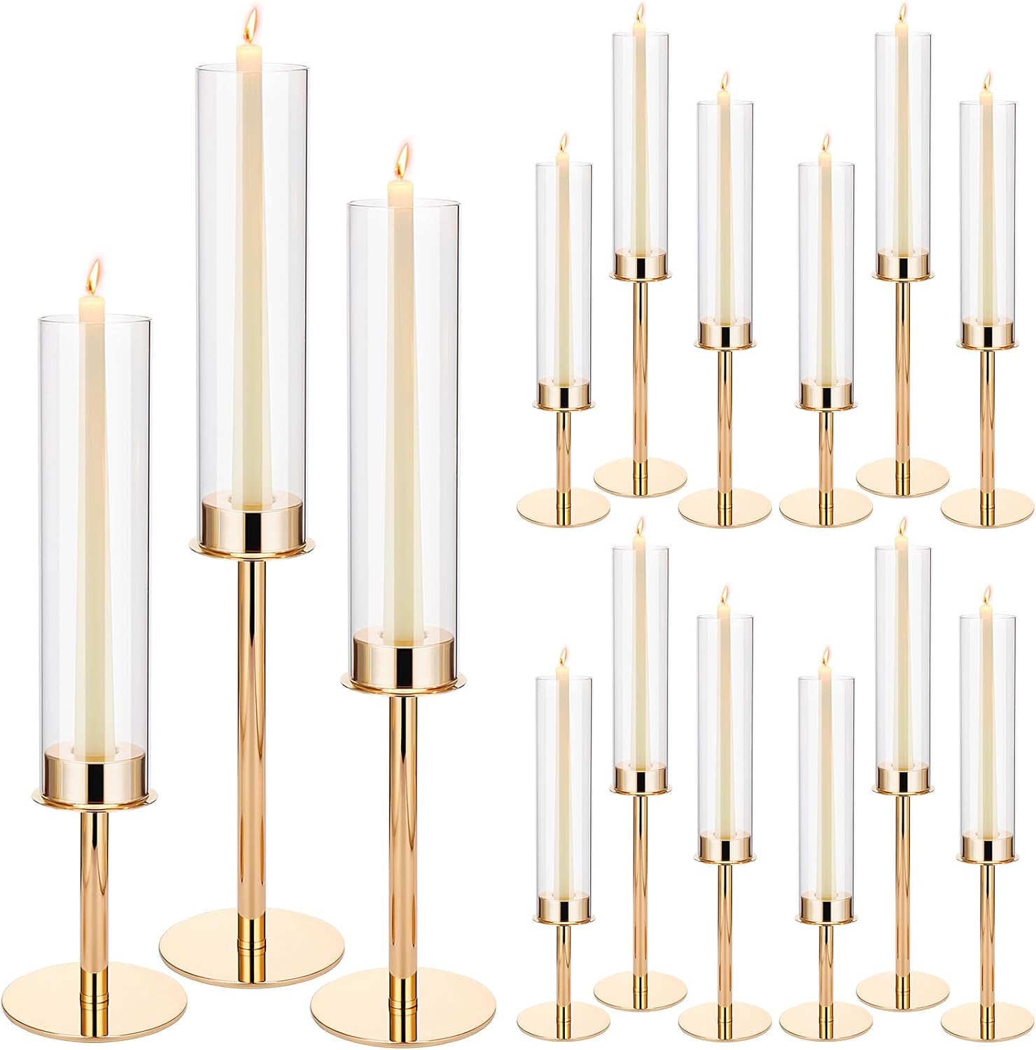 Yungyan 12 Pcs Gold Hurricane Candle Holder and 12 Pcs