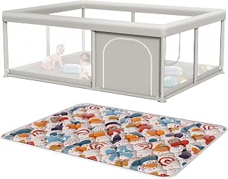 Hiaksedt Baby Playpen with Mat 65 x 50 Inch, PlayPen for Babies and Toddlers, Sturdy Safety Play Yard for Indoor & Outdoor with Zipper Gates