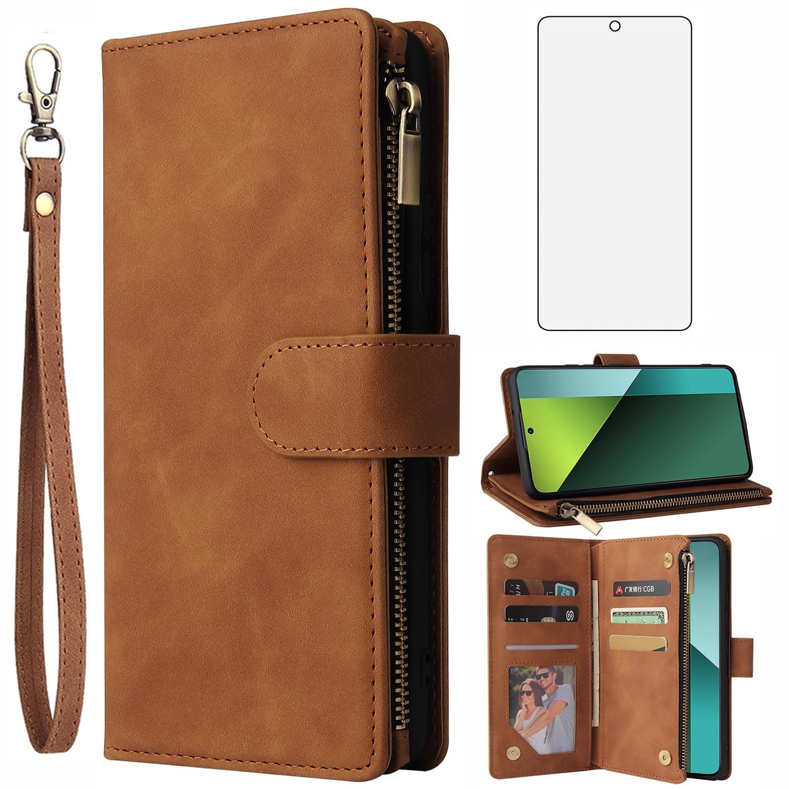 Asuwish Handyhülle Für Xiaomi 13T/13T Pro – Leder-Look Mit Kartenfach, Ständer & Schutzfolie