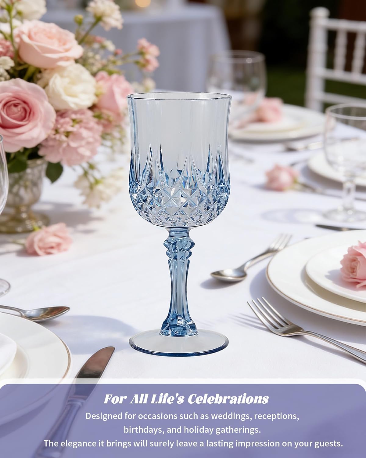 Teruntrue 24 Pcs Dusty Blue Plastic Wine Glasses Vintage Wine Glass for Parties Crystal Plastic Goblets Drinking Glasses Reusable Drinkware for Wedding, Valentine’s Day, Parties, Grand Event