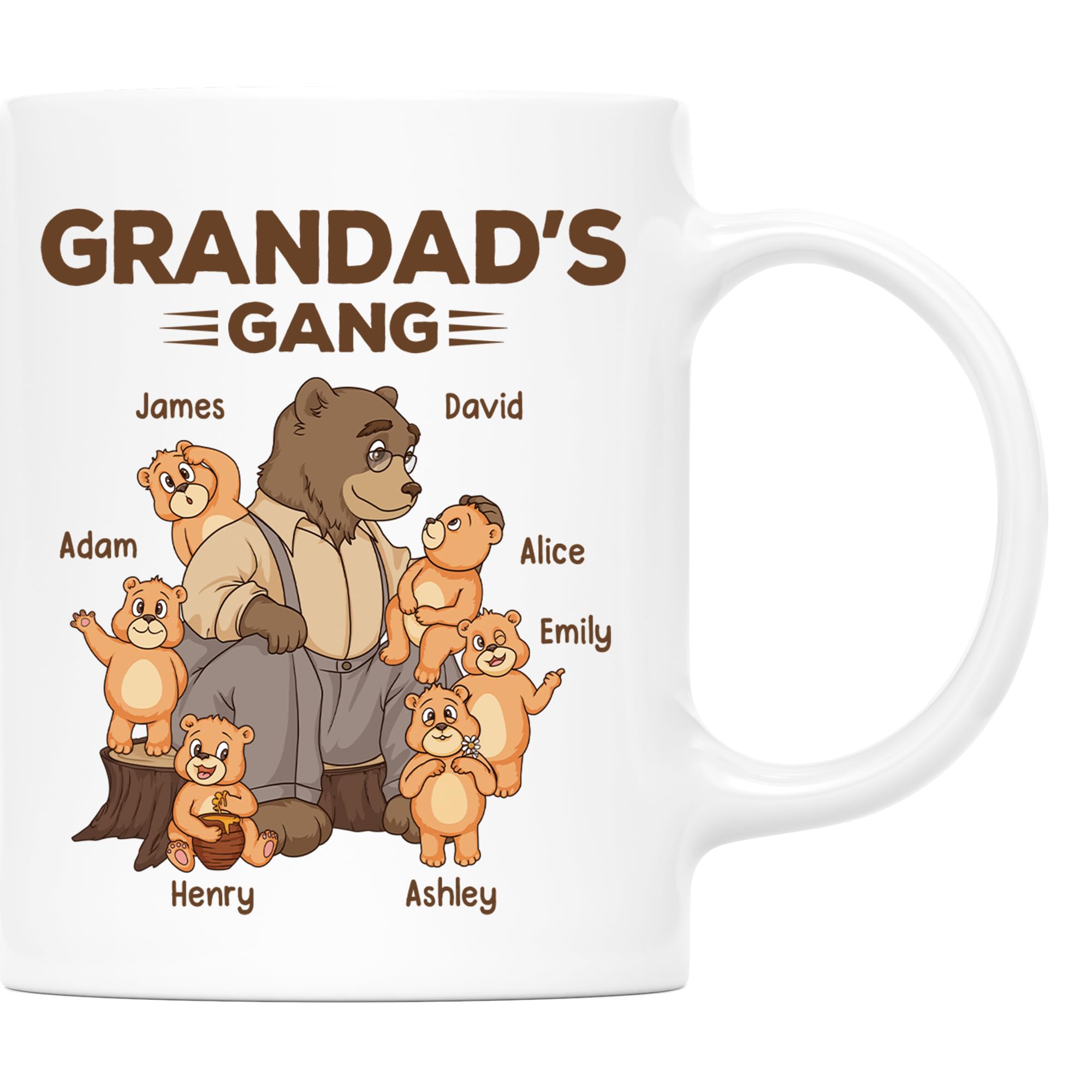 Personal Chic Custom Mug Name - Bear Daddy's/Grandad's Gang Mug - Personalised dad Gifts, Grandad Personalised Gifts, New dad Gifts (7 Kids)
