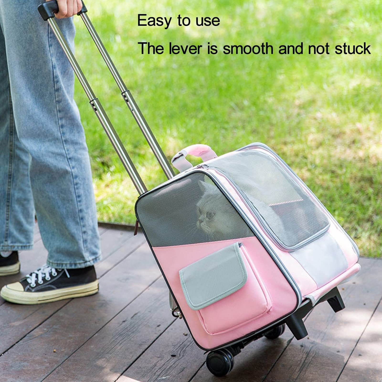 Transportín con ruedas para mascotas, mochila de viaje para perros con ruedas, transportador para gatos con ruedas, mochila multifunción para mascotas, transportador de viaje transpirable para gatos
