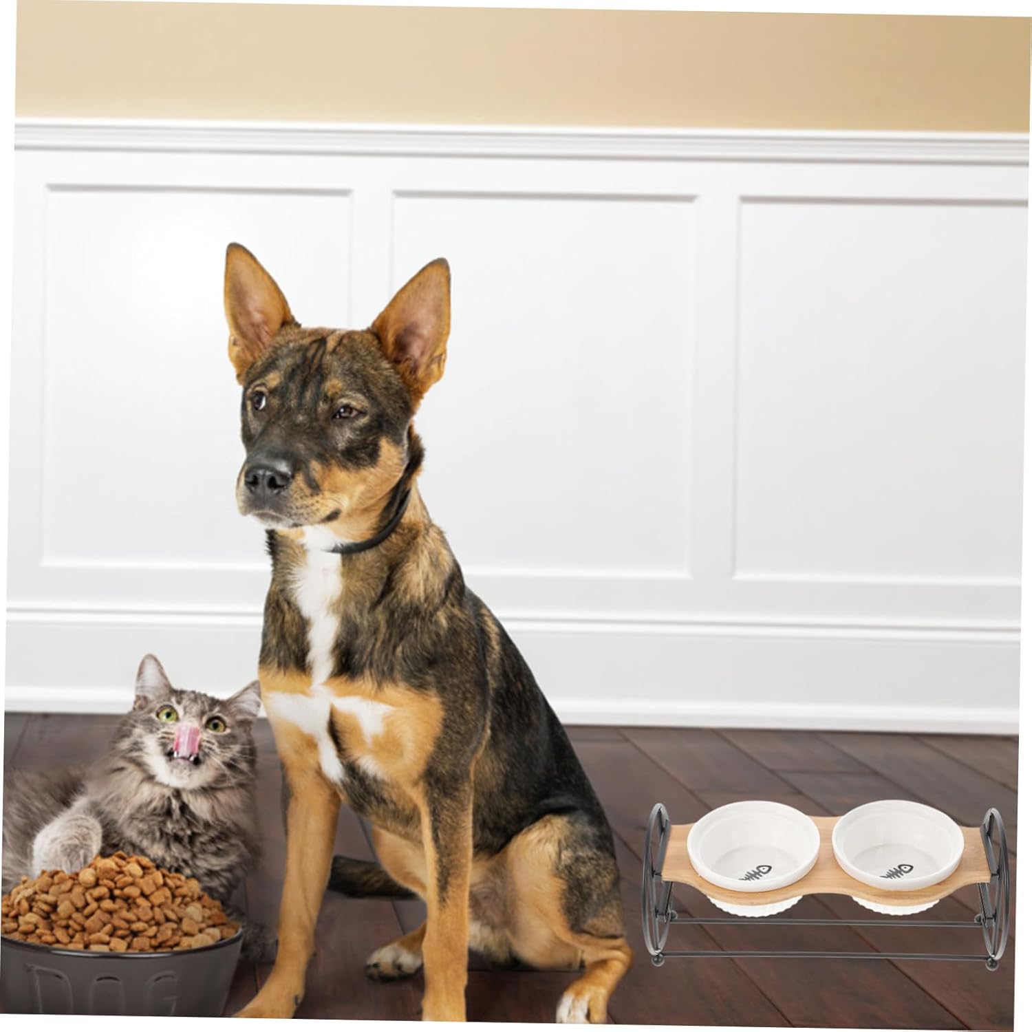 1set Tilted Ceramic Cat Bowl Elevated Stand Feeding Station for Cats and Kittens Comfortable Drinking and Eating Stylish Indoor Pet Supplies