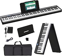 Vista 1 de Teclado de piano plegable de 88 teclas, teclado de piano portátil con tecla semi ponderada estándar, soporte de piano plegable BluetoothMIDI